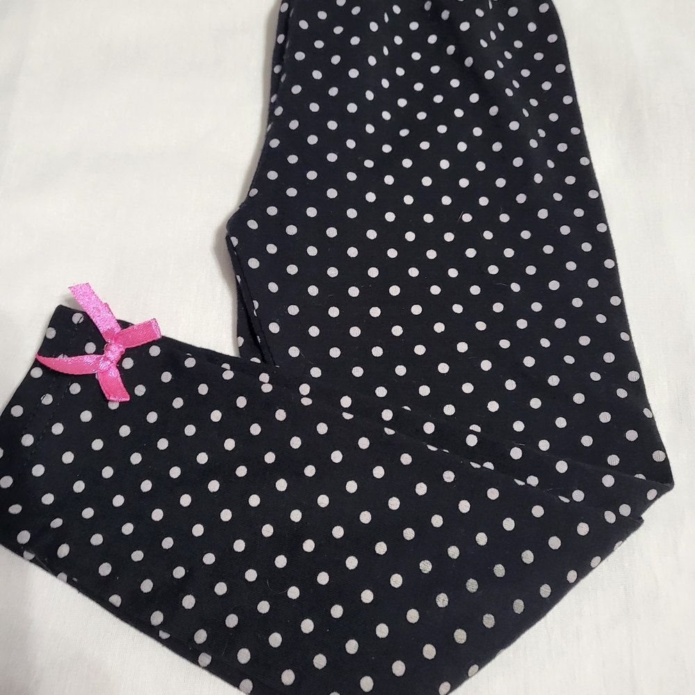 Girls Toddler Black Polka Dot Kids Leggings with Pink Bow